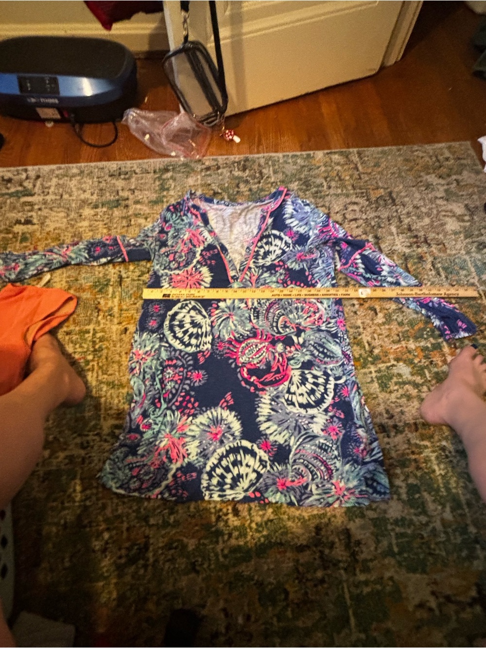 Lilly Pulitzer Navy Floral Midi Dress with Pink and Teal Details - Picture 6 of 9